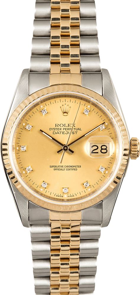 rolex datejust champagne tapestry dial diamond dial|Rolex 16233 day date.